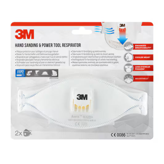 3M™ Aura™ Comfort Cool Flow™ Dust Mask 9322+, FFP2, with valve, 2/pack