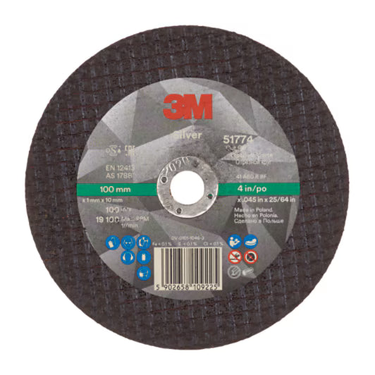 3M™ Silver Cut-off Wheel, T41, 100 mm x 1 mm x 10 mm