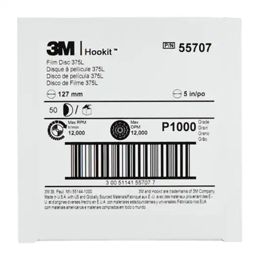 3M™ Hookit™ Film Schuurschijf 375L, Ø 150 mm, geen gaten, P1000