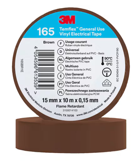 3M™ Temflex™ Vinyl isolatietape 165, Bruin, 15 mm x 10 m