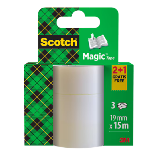 Scotch® Magic™ Invisible Tape 8-1915R3/2, promotiepakket, 19 mm x 15 m, 2 + 1 GRATIS rollen/verpakking