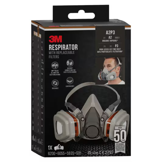 3M™ Respirator with replaceable filters 6003KIT-1, A2P3 organic vapors (1x6200, 2x6055, 2x5935, 2x501)