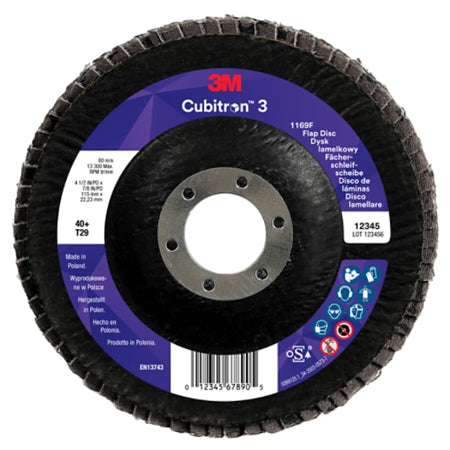 3M™ Cubitron™ 3 Lamellenschijf 1169F, 40+, T29-Conical, 115 mm x 22.23 mm, 1/Pack, 10 ea/Case, Sample Pack