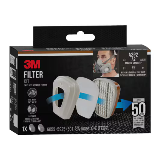 3M™ Filter Set 6002-1, A2P2 organic vapors (2x6055, 2x5925, 2x501)