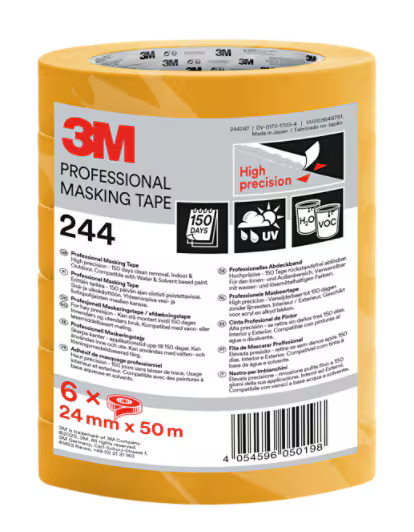 3M™ Professionele maskeertape 244 voor een hoge precisie, Oranje, 24 mm x 50 m, 6 rollen/verpakking, 100% PEFC, SGSCH-PEFC-COC-110078