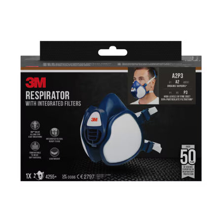 3M™ Maintenance Free Half Mask Respirator, 4255+, FFA2P3R D Filters, 1/Pack