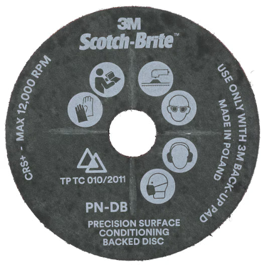 Scotch-Brite™ Precision Surface Conditioning-schijf met duurzame rug, PN-DB, Coarse, 125 mm x 22.23 mm, Slotted 10/Carton, 40 ea/Case