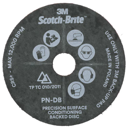 Scotch-Brite™ Precision Surface Conditioning-schijf met duurzame rug, PN-DB, Coarse, 125 mm x 22.23 mm, Slotted 10/Carton, 40 ea/Case