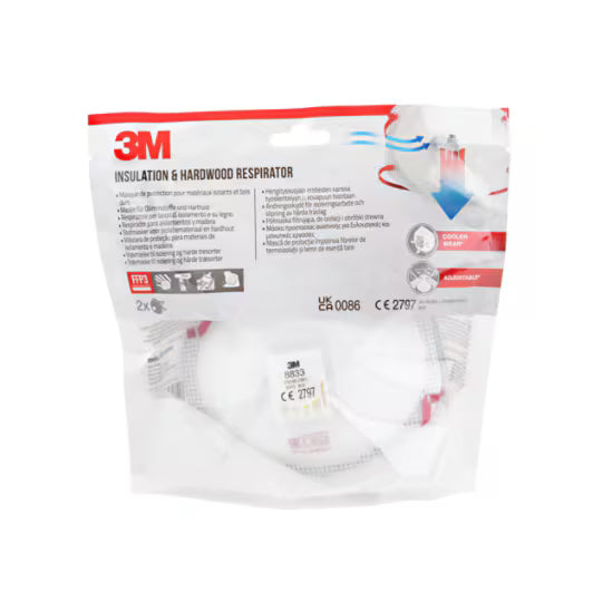 3M™ Stofmasker voor isolatiemateriaal en hardhout 8833C2, FFP3, met ventiel, 2/Pak