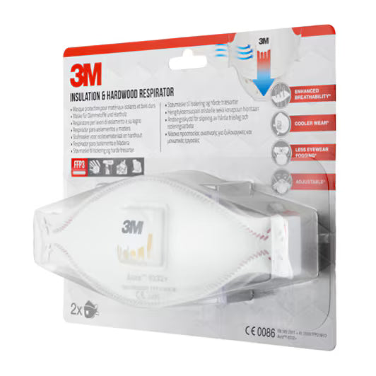 3M™ Aura™ Comfort Cool Flow™ Dust Mask 9332+, FFP3, with valve, 2/pack