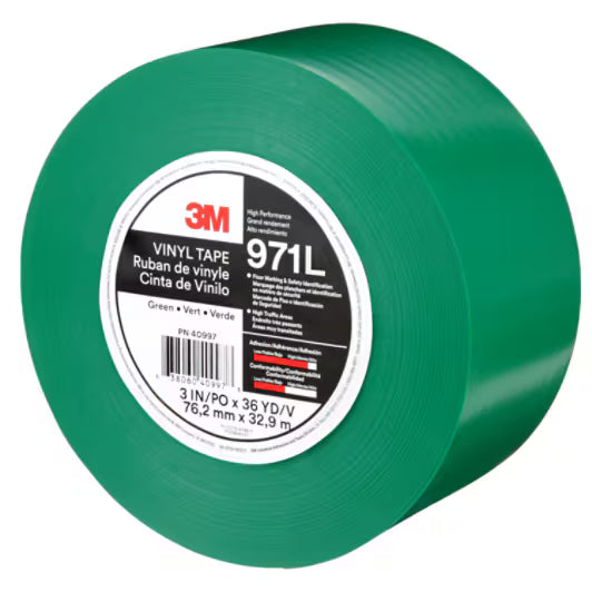 3M™ Durable Floor Marking Tape 971L, Green, 76.2 mm x 33 m, 0.43 mm, Individually Wrapped Conveniently ...