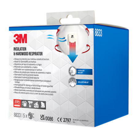 3M™ Particulate Respirator 8833PRO5, FFP3, Valved, 5/Pack, 6 Pack/Case