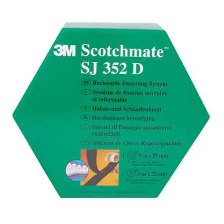 3M™ Reclosable Hook and Loop Fastener SJ352D, Black, 25 mm x 5 m, 4.4 mm, Dispenser Box