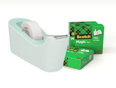 Scotch™ Tapedispenser C18, mint + Scotch® Magic™ onzichtbare tape, 19 mm x 33 m, 4 rollen/verpakking