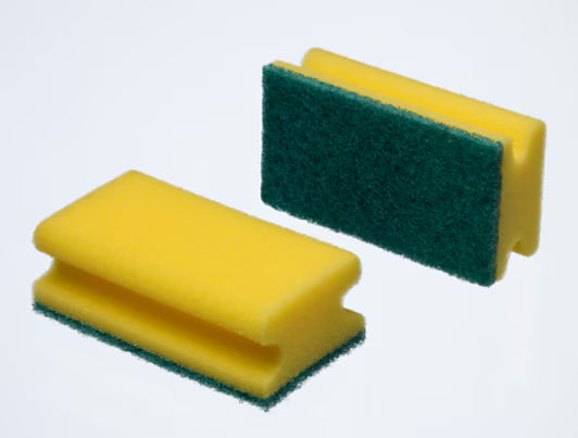 3M™ Synthetic Scrub Sponge with Handle 24D, Yellow/Green, 70 mm x 130 mm, 10/Pack