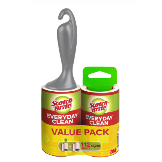 Scotch-Brite™ Everyday Clean pluizenkleefroller voor dagelijks gebruik + pluizenkleefroller voor dagelijks gebruik navulling, 56 vellen per stuk, 1/Verpakking