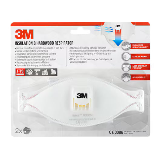 3M™ Aura™ Comfort Cool Flow™ Dust Mask 9332+, FFP3, with valve, 2/pack