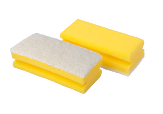 Scotch-Brite™ Synthetic Sponge with Handle 107, Yellow/White, 70 mm x 130 mm, 10/Pack