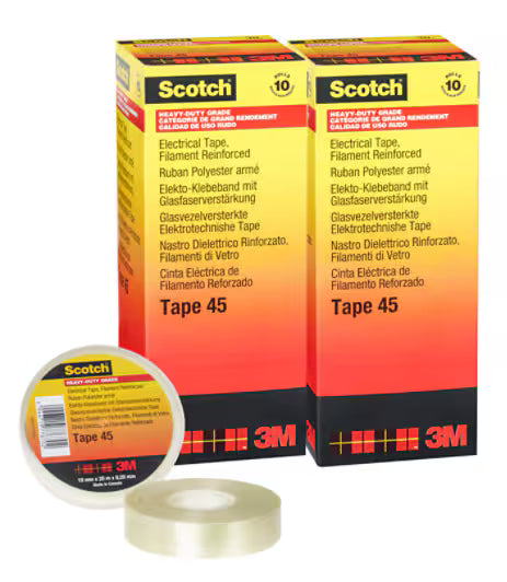 Scotch® 45 Polyester Tape, fiberglass reinforced, Transparent, 19 mm x 20 m, 0.2 mm
