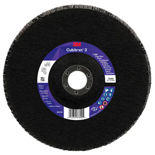 3M™ Cubitron™ 3 Lamellenschijf 1169F, 40+, T29 conisch, 180 mm x 22,23 mm, 5/verpakking, 20 stuks/doos