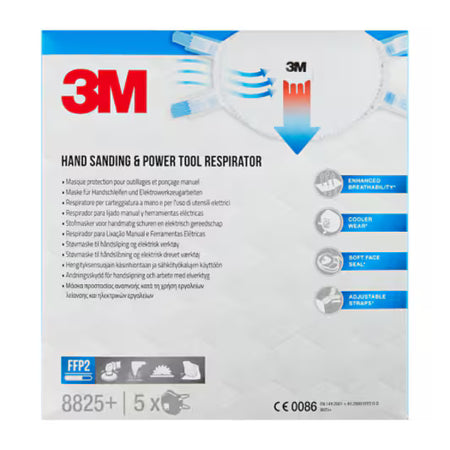 3M™ Stofmasker voor handmatig en machinaal schuren 8825+, FFP2, ventiel, 5/pak