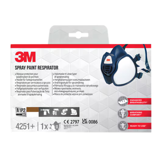 3M™ Maintenance Free Half Mask Respirator, 4251+, FFA1P2R D Filters, 1/PCK, 4PCK/CV