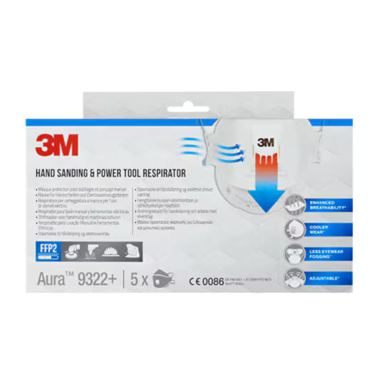 3M™ Aura™ Comfort Cool Flow™ Dust Mask 9322+, FFP2, with valve, 5/pack
