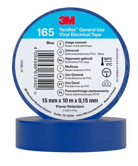 3M™ Temflex™ Vinyl isolatietape 165, Blauw, 15 mm x 10 m