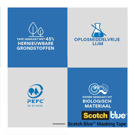 ScotchBlue™ Multi-oppervlak Afplaktape, 36 mm x 41 m, 4 Rollen/Verpakking, 100% PEFC, SGSCH-PEFC-COC-110078