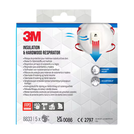 3M™ Particulate Respirator 8833PRO5, FFP3, Valved, 5/Pack, 6 Pack/Case