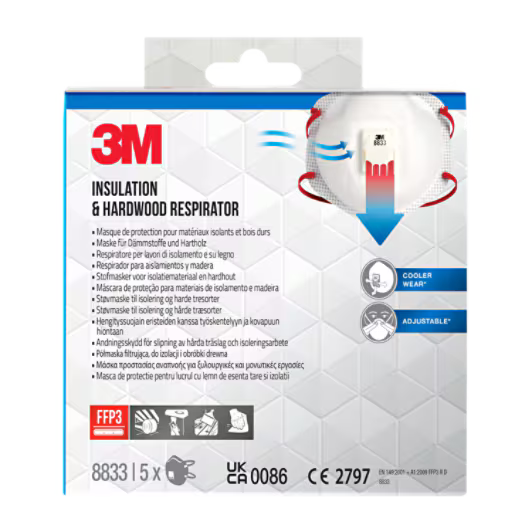 3M™ Particulate Respirator 8833PRO5, FFP3, Valved, 5/Pack, 6 Pack/Case