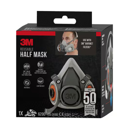 3M™ Herbruikbare halfgelaatsmondmasker-behuizing 6200, medium