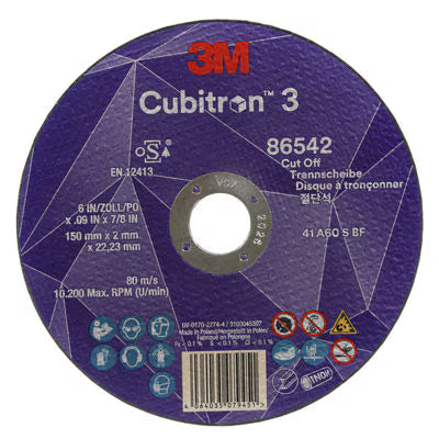 3M™ Cubitron™ 3 Cut-off Wheel, 86542, 60+, T41, 150 mm x 2 mm x 22.23 mm, EN, 25/pack, 50 pcs/box