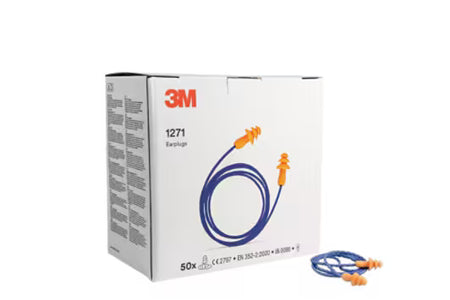 3M™ 1271 oordoppen, herbruikbare met koord, 1 paar/pillow-pack, 50 paar/doos