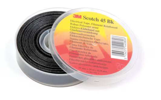 Scotch® 45 bk Polyester Tape, fiberglass reinforced, Black, 19 mm x 20 m, 0.2 mm