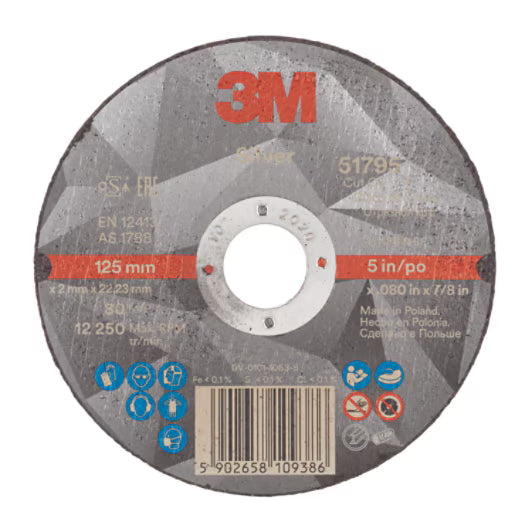 3M™ Silver Cut-Off Wheel, T41, 125 mm x 2 mm x 22.23 mm