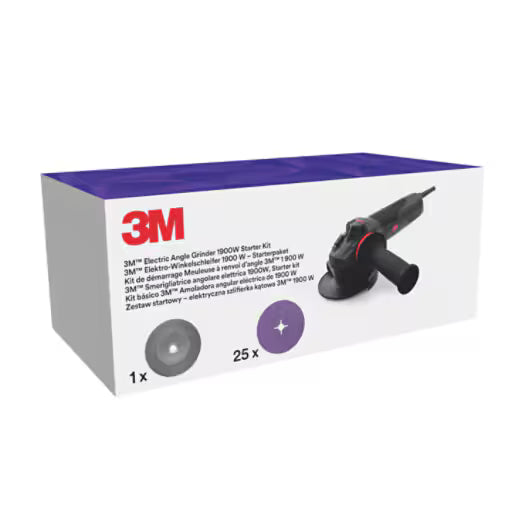 3M™ Electric Angle Grinder, 41829, 115 mm, 1900W, includes 1182C Slotted Disc (25) &amp; Ribbed BUP