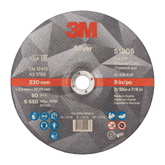 3M™ Silver Cut-Off Wheel, T42, 230 mm x 2.5 mm x 22.23 mm