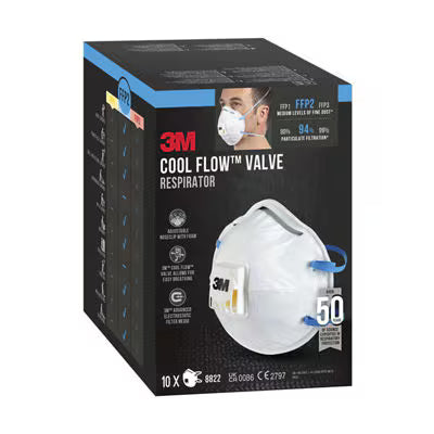 3M™ Cool Flow™ Stofmasker 8822, FFP2, met ventiel, 10/verpakking
