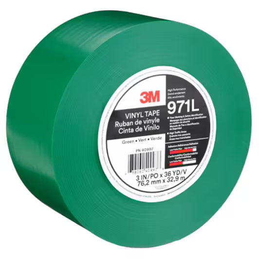 3M™ Durable Floor Marking Tape 971L, Green, 76.2 mm x 33 m, 0.43 mm, Individually Wrapped Conveniently ...