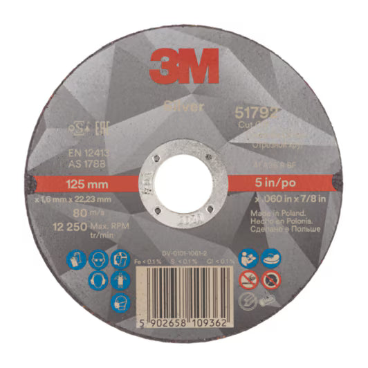3M™ Silver Cut-Off Wheel, T41, 125 mm x 1.6 mm x 22.23 mm