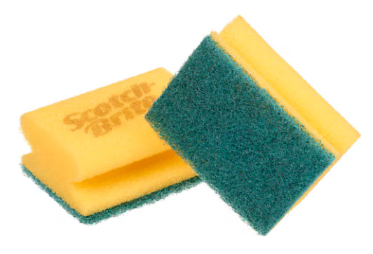 Scotch-Brite™ Synthetic Sponge with Handle 374, Yellow/Green, 70 mm x 150 mm, 10/Pack