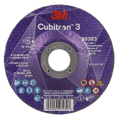 3M™ Cubitron™ 3 Cut-off Wheel, 88383, 36+, T42, 115 mm x 2.5 mm x 22.23 mm, EN, 25/pack, 50 pcs/box