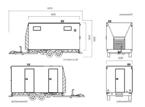 Dehaco D400 3-stage decontaminatiewagen standaard tandemasser onderstel in RAL kleur naar keuze