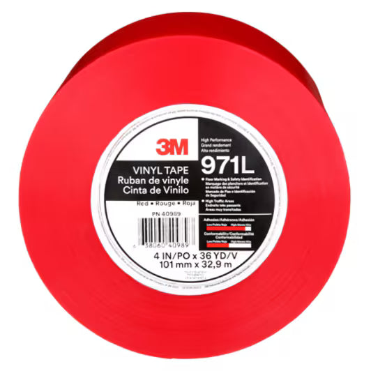 3M™ Duurzame vloermarkeringstape 971L, Red, 101.6 mm x 33 m, 0.43 mm, Individually Wrapped Conveniently Packaged