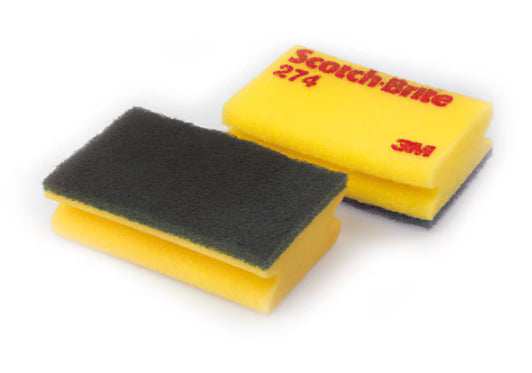 Scotch-Brite™ Synthetic Sponge with Handle 274, Yellow/Green, 95 mm x 158 mm, 10/Pack