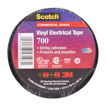 Scotch® 700 Vinyl Electrical Insulation Tape, Black, 19.1 mm x 20 m, 0.18 mm