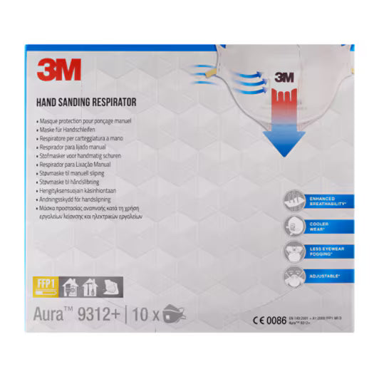 3M™ Aura™ Stofmasker voor handmatig schuren 9312+, FFP1, ventiel, 10/pak