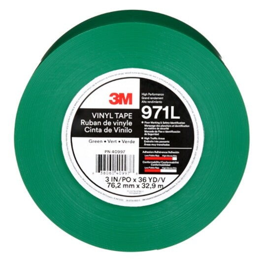 3M™ Durable Floor Marking Tape 971L, Green, 76.2 mm x 33 m, 0.43 mm, Individually Wrapped Conveniently ...