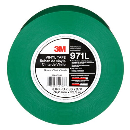 3M™ Durable Floor Marking Tape 971L, Green, 76.2 mm x 33 m, 0.43 mm, Individually Wrapped Conveniently ...